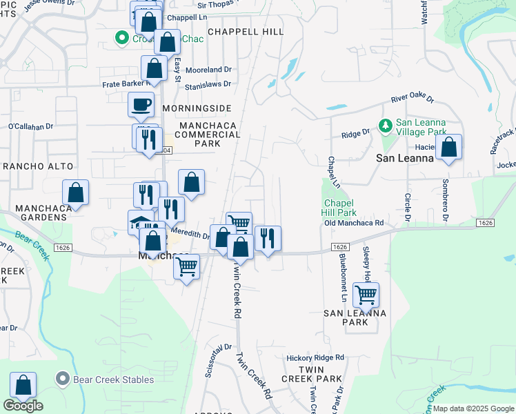 map of restaurants, bars, coffee shops, grocery stores, and more near 736 Farm to Market 1626 in Austin