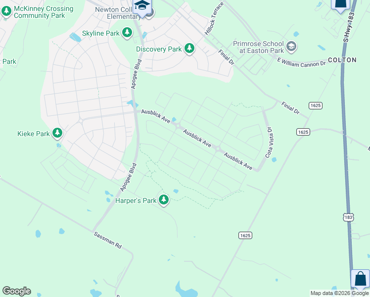 map of restaurants, bars, coffee shops, grocery stores, and more near 8479-8751 Colton-Bluff Springs Road in Austin