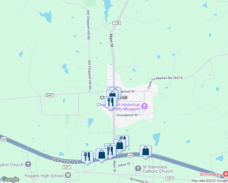 map of restaurants, bars, coffee shops, grocery stores, and more near Chestnut Street in Chappell Hill