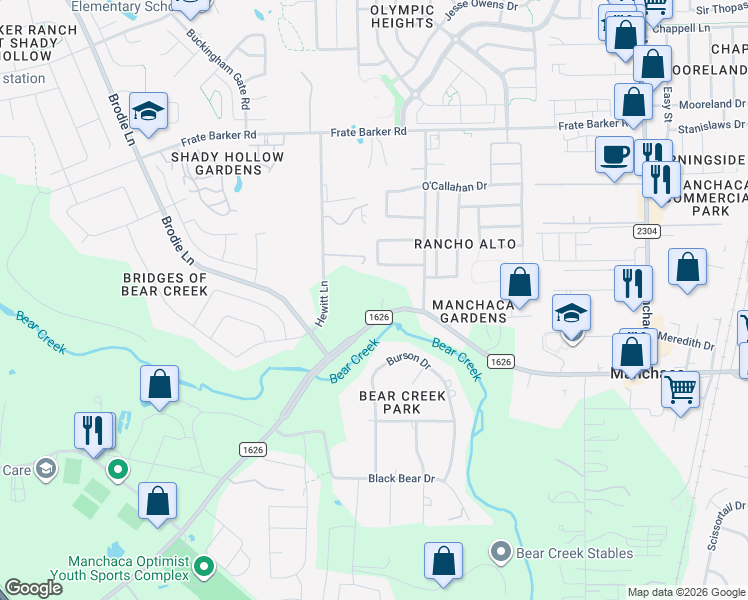 map of restaurants, bars, coffee shops, grocery stores, and more near 1626 West F M Road 1626 in Austin