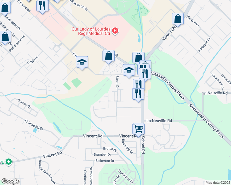 map of restaurants, bars, coffee shops, grocery stores, and more near 101 Ocean Cliff Lane in Lafayette