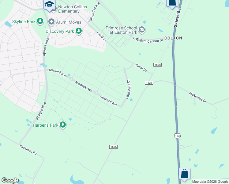 map of restaurants, bars, coffee shops, grocery stores, and more near 7732-8050 Farm to Market Road 1625 in Austin
