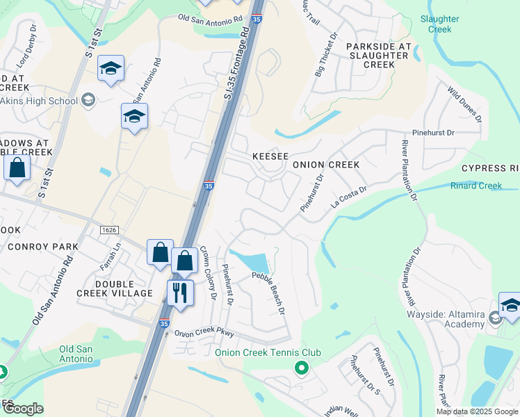 map of restaurants, bars, coffee shops, grocery stores, and more near 2202 Baltusrol Drive in Austin