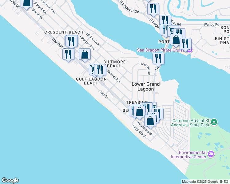 map of restaurants, bars, coffee shops, grocery stores, and more near 5312 Thomas Drive in Panama City Beach