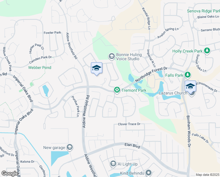 map of restaurants, bars, coffee shops, grocery stores, and more near 2907 Silverwood Park Lane in Spring