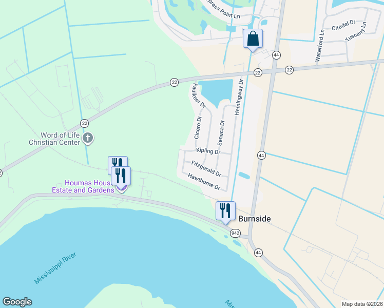 map of restaurants, bars, coffee shops, grocery stores, and more near 5184 Cicero Drive in Darrow