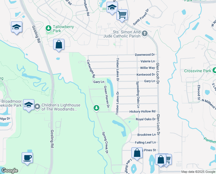 map of restaurants, bars, coffee shops, grocery stores, and more near 25902 Green Haven Drive in Spring