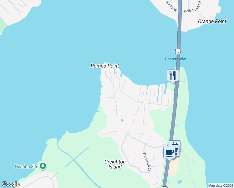 map of restaurants, bars, coffee shops, grocery stores, and more near 2010 Castle Point Court in Orange Park