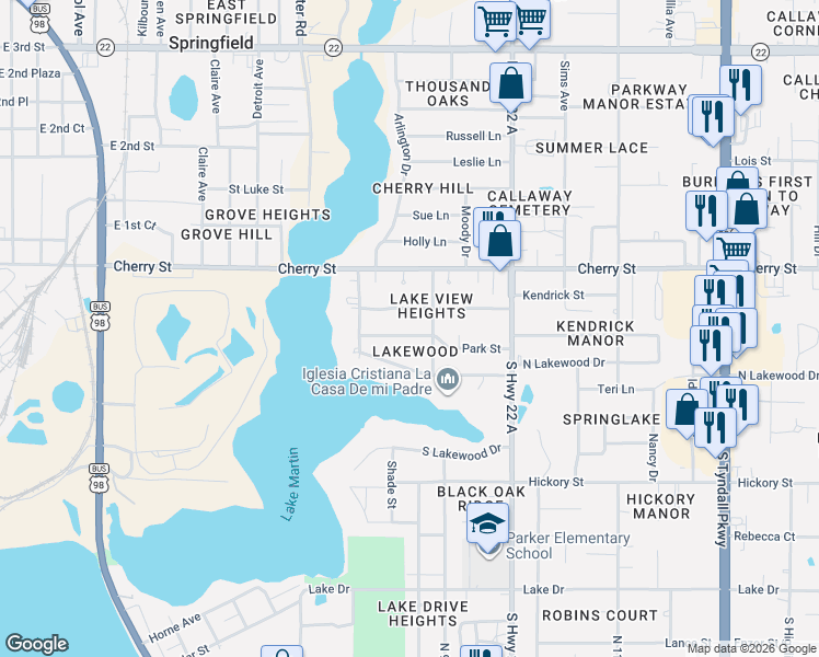 map of restaurants, bars, coffee shops, grocery stores, and more near 4704 Meadow St in Panama City