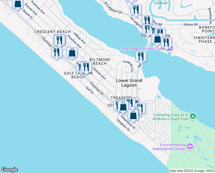 map of restaurants, bars, coffee shops, grocery stores, and more near 5230 Beach Drive in Panama City