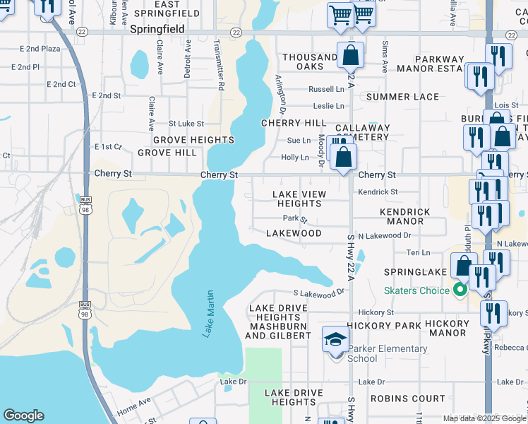 map of restaurants, bars, coffee shops, grocery stores, and more near 206 North Lakewood Drive in Panama City