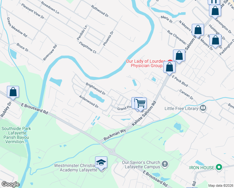 map of restaurants, bars, coffee shops, grocery stores, and more near 146 Brightwood Drive in Lafayette