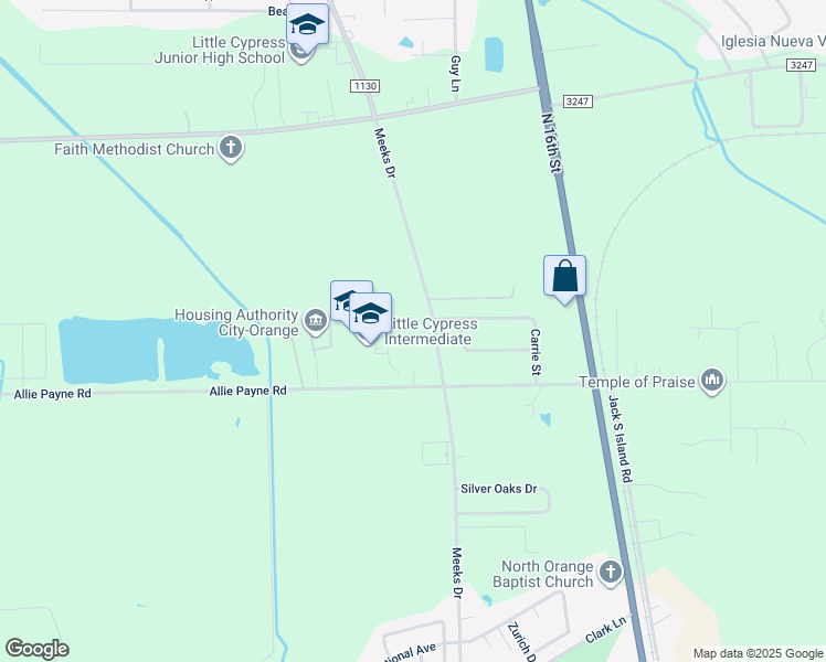 map of restaurants, bars, coffee shops, grocery stores, and more near 5723 Meeks Drive in Orange