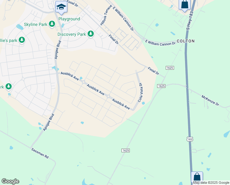 map of restaurants, bars, coffee shops, grocery stores, and more near 8753-8981 Colton-Bluff Springs Road in Austin