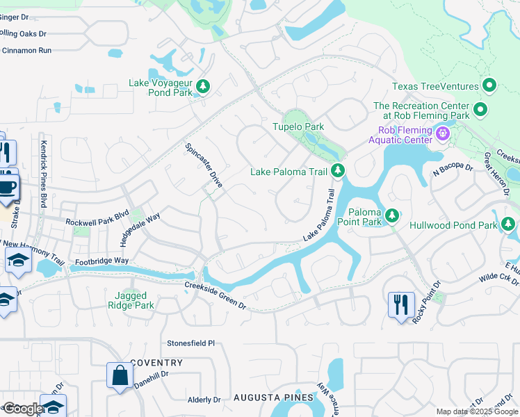map of restaurants, bars, coffee shops, grocery stores, and more near 7 Sage Sparrow Court in Spring