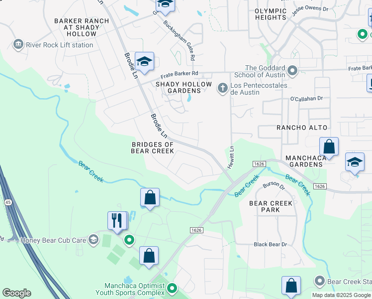 map of restaurants, bars, coffee shops, grocery stores, and more near 2312 Turtle Mountain Bend in Austin