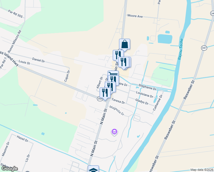 map of restaurants, bars, coffee shops, grocery stores, and more near 2034 Gerard Street in Saint Martinville