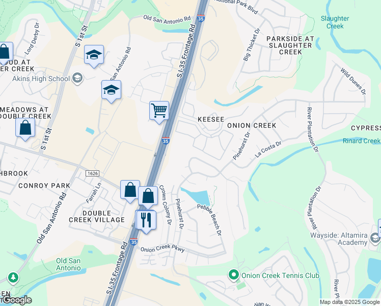 map of restaurants, bars, coffee shops, grocery stores, and more near 2112 Baltusrol Drive in Austin