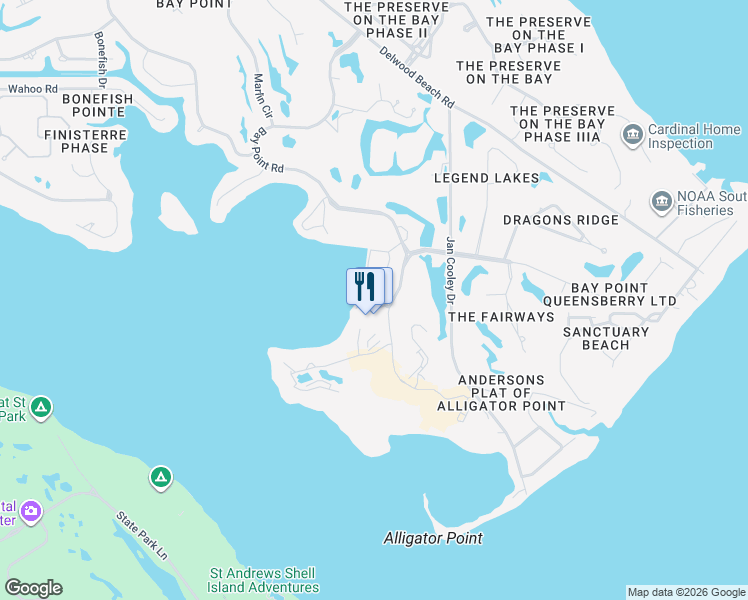 map of restaurants, bars, coffee shops, grocery stores, and more near Hatteras Lane in Panama City