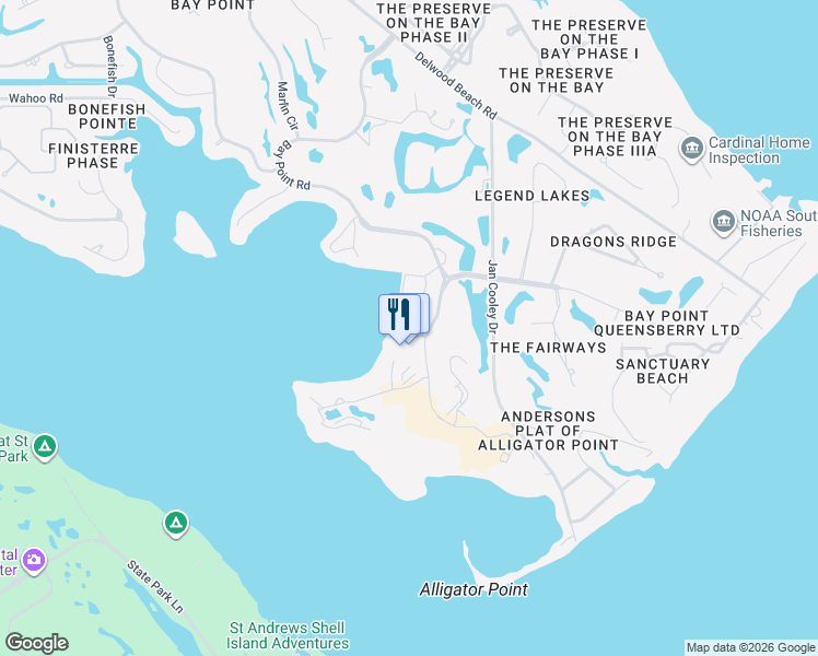 map of restaurants, bars, coffee shops, grocery stores, and more near Hatteras Lane in Panama City