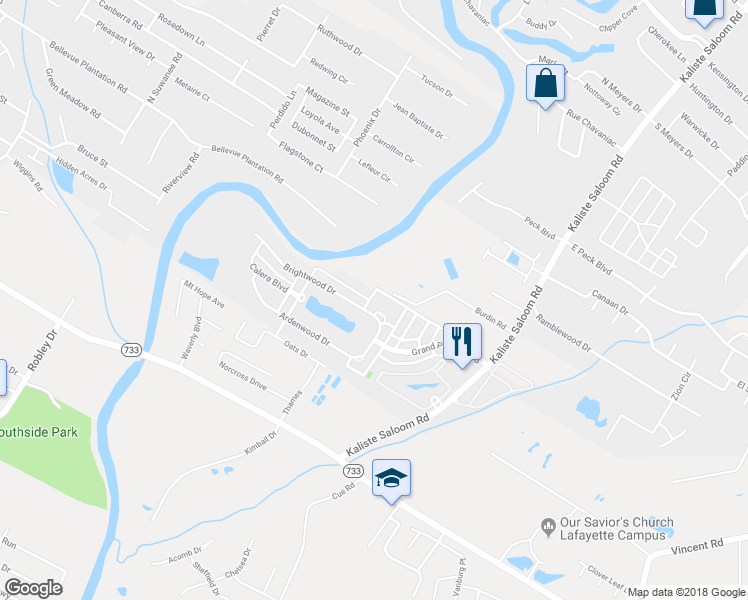 map of restaurants, bars, coffee shops, grocery stores, and more near 156 Brightwood Drive in Lafayette