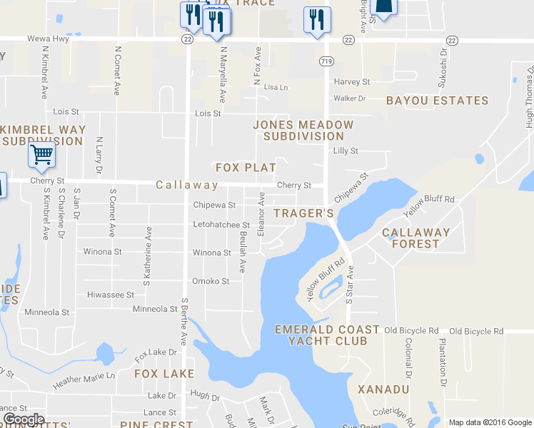 map of restaurants, bars, coffee shops, grocery stores, and more near 131 Eleanor Street in Panama City