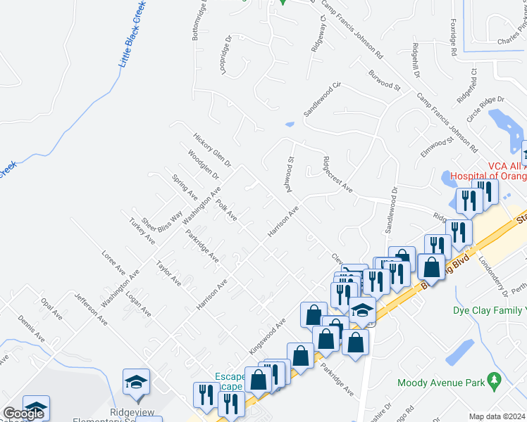 map of restaurants, bars, coffee shops, grocery stores, and more near 461 Cleveland Avenue in Orange Park