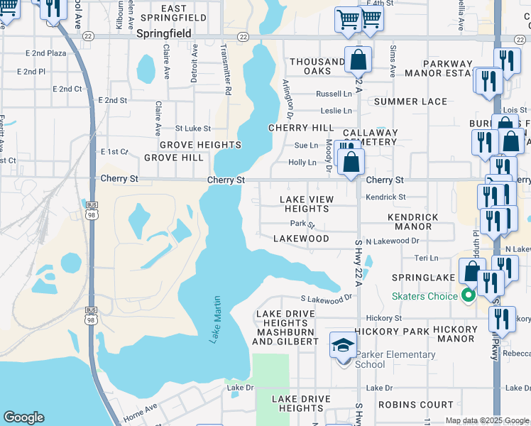 map of restaurants, bars, coffee shops, grocery stores, and more near 206 North Lakewood Drive in Panama City