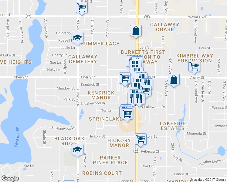 map of restaurants, bars, coffee shops, grocery stores, and more near 140 Indian Summer Road in Panama City