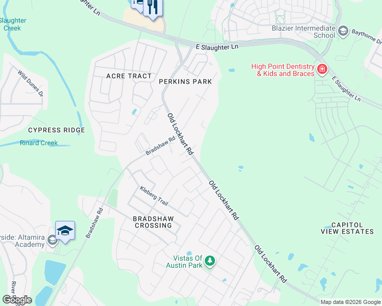 map of restaurants, bars, coffee shops, grocery stores, and more near 10041 Old Lockhart Road in Austin