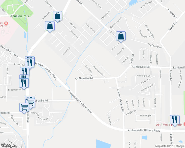 map of restaurants, bars, coffee shops, grocery stores, and more near 106 Windchase Drive in Lafayette