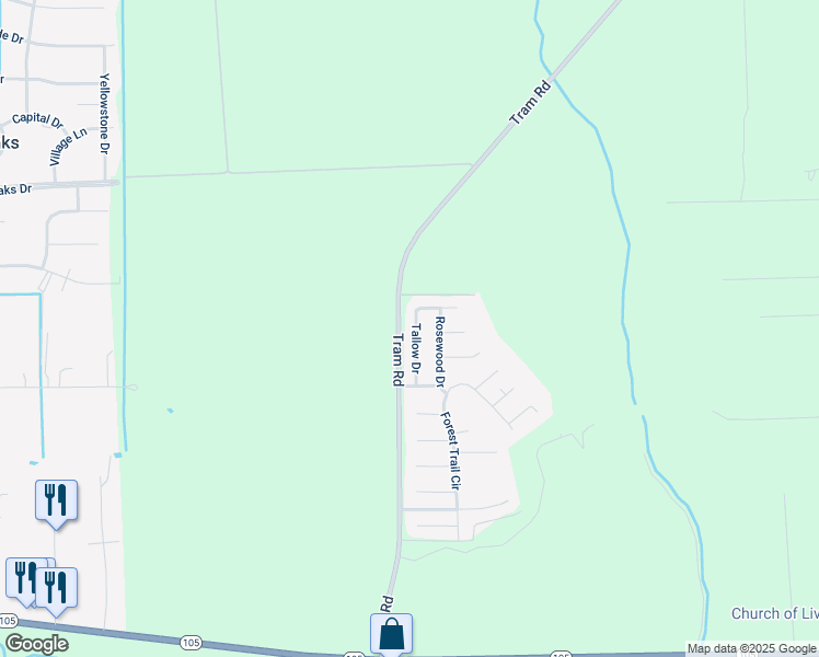 map of restaurants, bars, coffee shops, grocery stores, and more near 6895 Tallow Drive in Beaumont