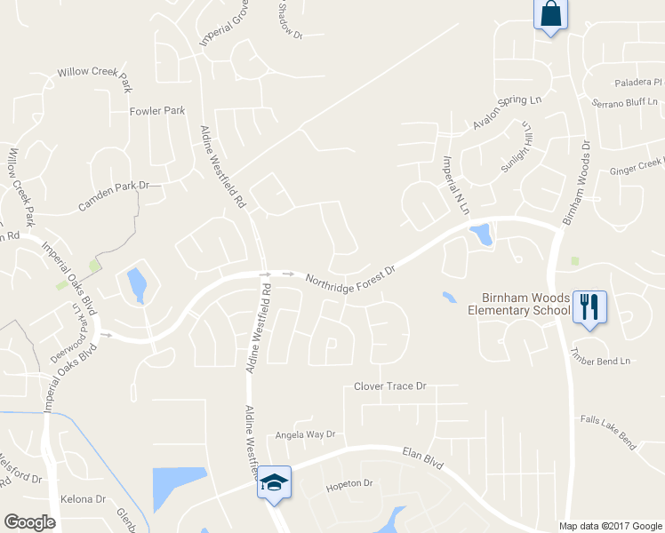 map of restaurants, bars, coffee shops, grocery stores, and more near 2907 Silverwood Park Lane in Spring