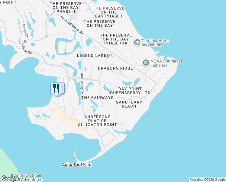 map of restaurants, bars, coffee shops, grocery stores, and more near 3521 Dragon Ridge Road in Panama City Beach
