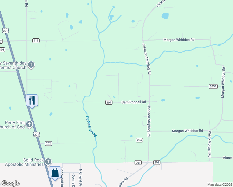 map of restaurants, bars, coffee shops, grocery stores, and more near 2085 Sam Poppel North in Perry