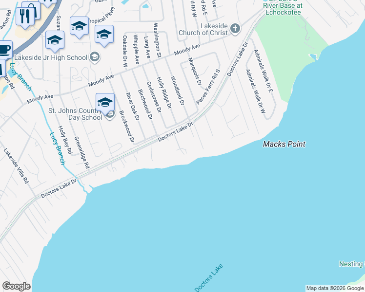 map of restaurants, bars, coffee shops, grocery stores, and more near 3160 Endeavor Court in Orange Park