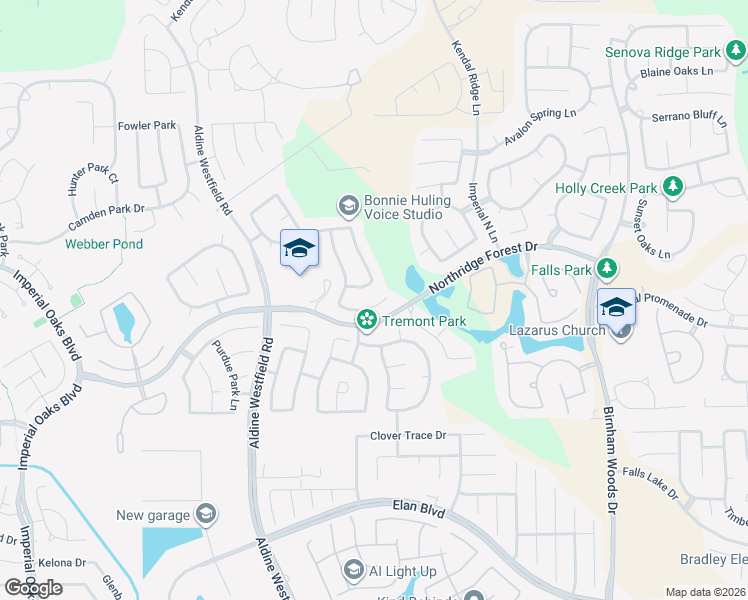 map of restaurants, bars, coffee shops, grocery stores, and more near 3015 Silverwood Park Lane in Spring