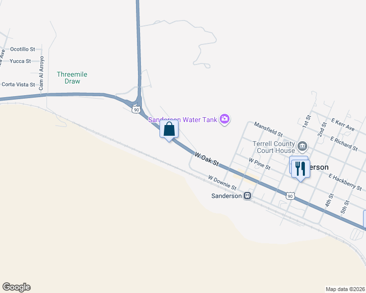 map of restaurants, bars, coffee shops, grocery stores, and more near in Sanderson