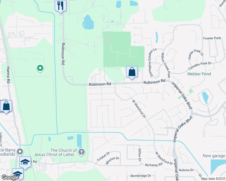 map of restaurants, bars, coffee shops, grocery stores, and more near 1514 Ashton Village Drive in Spring