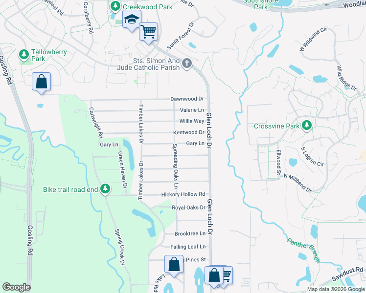 map of restaurants, bars, coffee shops, grocery stores, and more near 3315 Gary Lane in Spring
