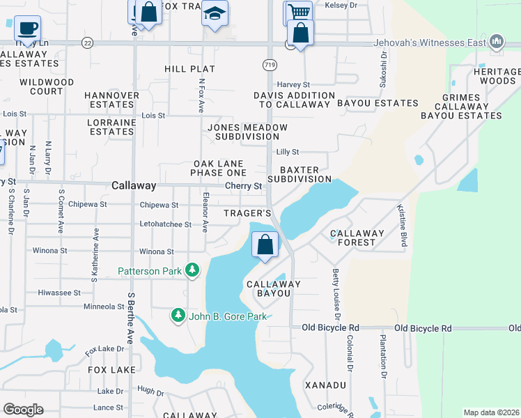 map of restaurants, bars, coffee shops, grocery stores, and more near 146 South Star Avenue in Callaway