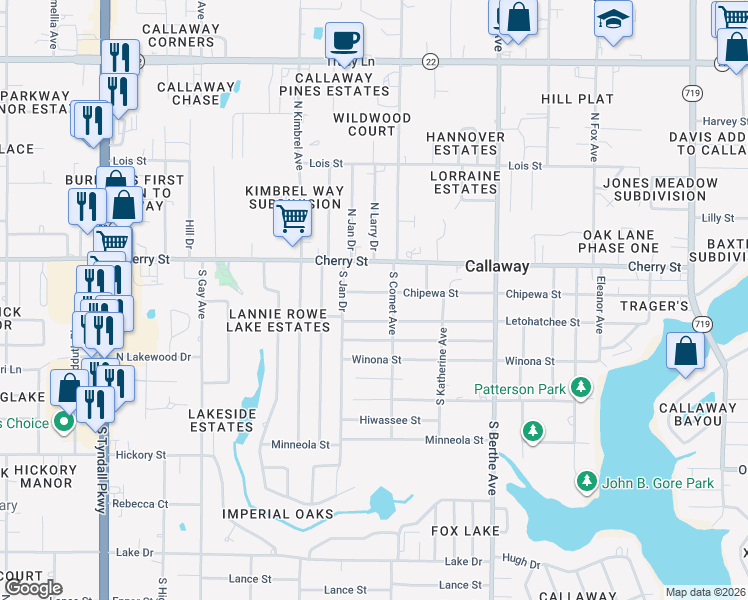 map of restaurants, bars, coffee shops, grocery stores, and more near 6408 Chipewa Street in Panama City