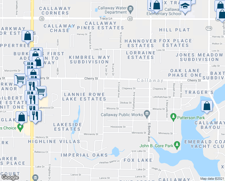 map of restaurants, bars, coffee shops, grocery stores, and more near 6404 Chipewa Street in Panama City