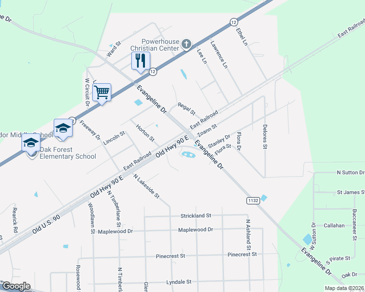 map of restaurants, bars, coffee shops, grocery stores, and more near 2956 East Railroad Street in Vidor