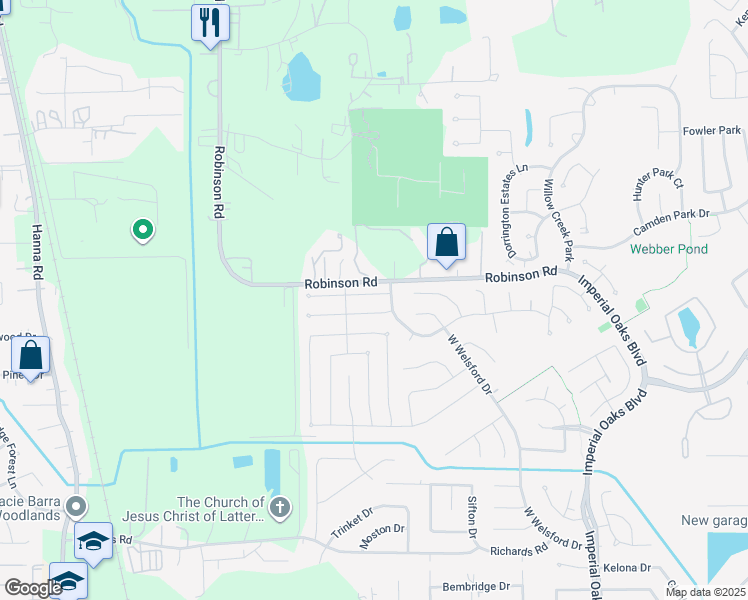 map of restaurants, bars, coffee shops, grocery stores, and more near 1514 Ashton Village Drive in Spring