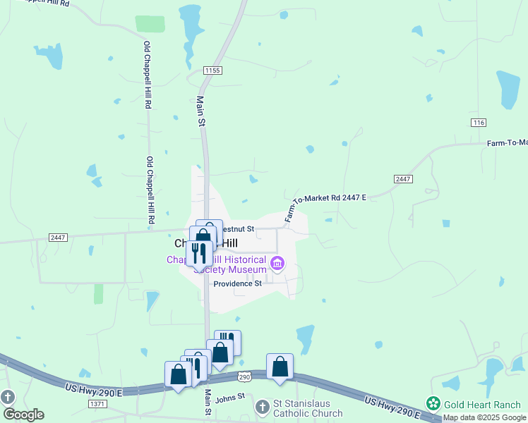 map of restaurants, bars, coffee shops, grocery stores, and more near 9201 Chestnut Street in Chappell Hill
