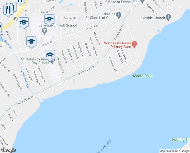 map of restaurants, bars, coffee shops, grocery stores, and more near 3160 Endeavor Court in Orange Park