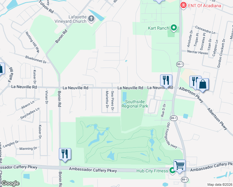 map of restaurants, bars, coffee shops, grocery stores, and more near 106 Pebble Beach Drive in Youngsville