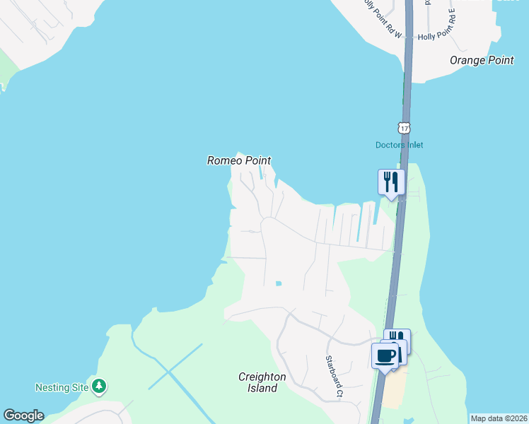 map of restaurants, bars, coffee shops, grocery stores, and more near 2010 Castle Point Court in Orange Park