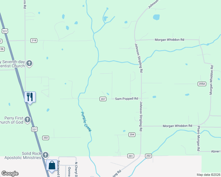 map of restaurants, bars, coffee shops, grocery stores, and more near 2085 Sam Poppel North in Perry